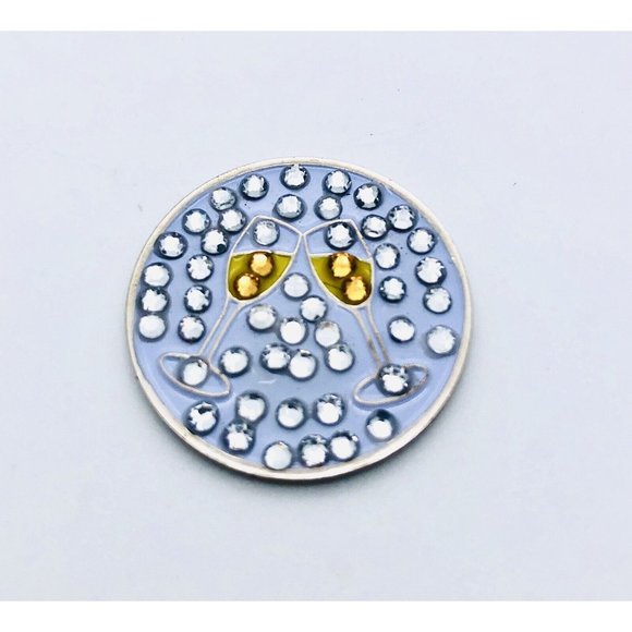 Exquisite Champagne Clinking Glasses w/ Crystals Golf Ball Marker - Picture 1 of 2